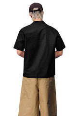 MEDM Color Block Letter Embroidery Linen Unisex Shirt