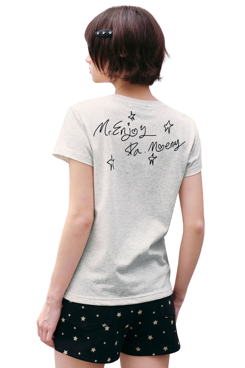 MEDM X YUY Yu Big Face Print Women Slim Fit Crew Neck T-Shirt