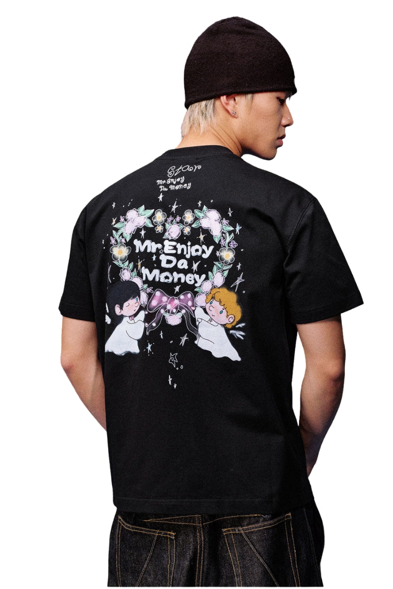 MEDM Angel Wreath Rhinestone Loose Couple T-Shirt