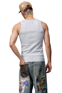 MEDM Classic Script Letter Embroidery Heavyweight Men Sleeveless Tank Top