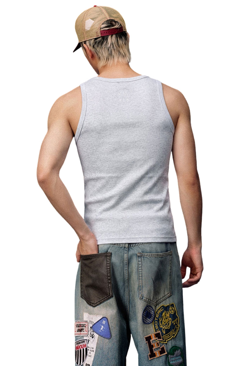 MEDM Classic Script Letter Embroidery Heavyweight Men Sleeveless Tank Top
