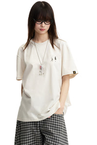 Dangerouspeople DSP Metallic D‑Letter Print T‑Shirt 100% Cotton Vintage Drop Shoulder Streetwear Tee