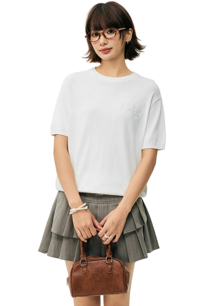 MEDM Solid Knit Embroidered Logo Loose Couple T-shirt