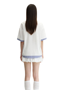 DangerousPeople DSP｜Fake Two‑Piece Dog Embroidery Oversized Drop‑Shoulder Polo Shirt
