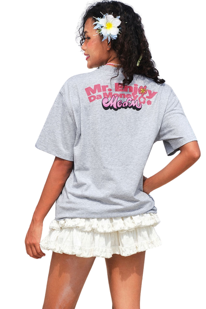 MEDM Angel Glitter Print Contrast Crew Neck Couple Tee