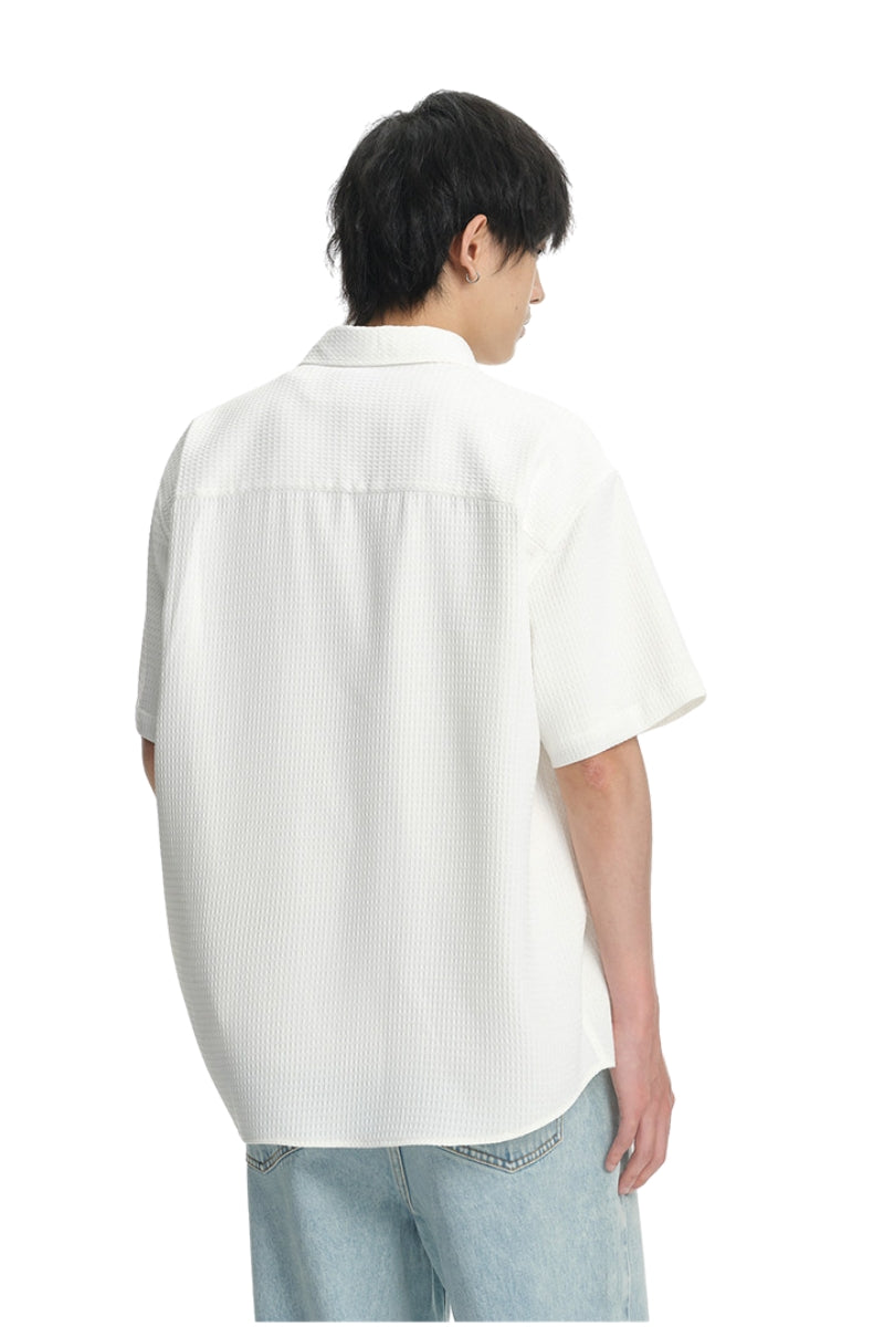 Dangerouspeople DSP Waffle‑Knit Puzzle Dessert Embroidered Casual Open Shirt