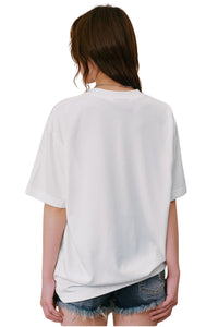 MEDM Vintage Denim Patch Rhinestone Crew Neck Tee
