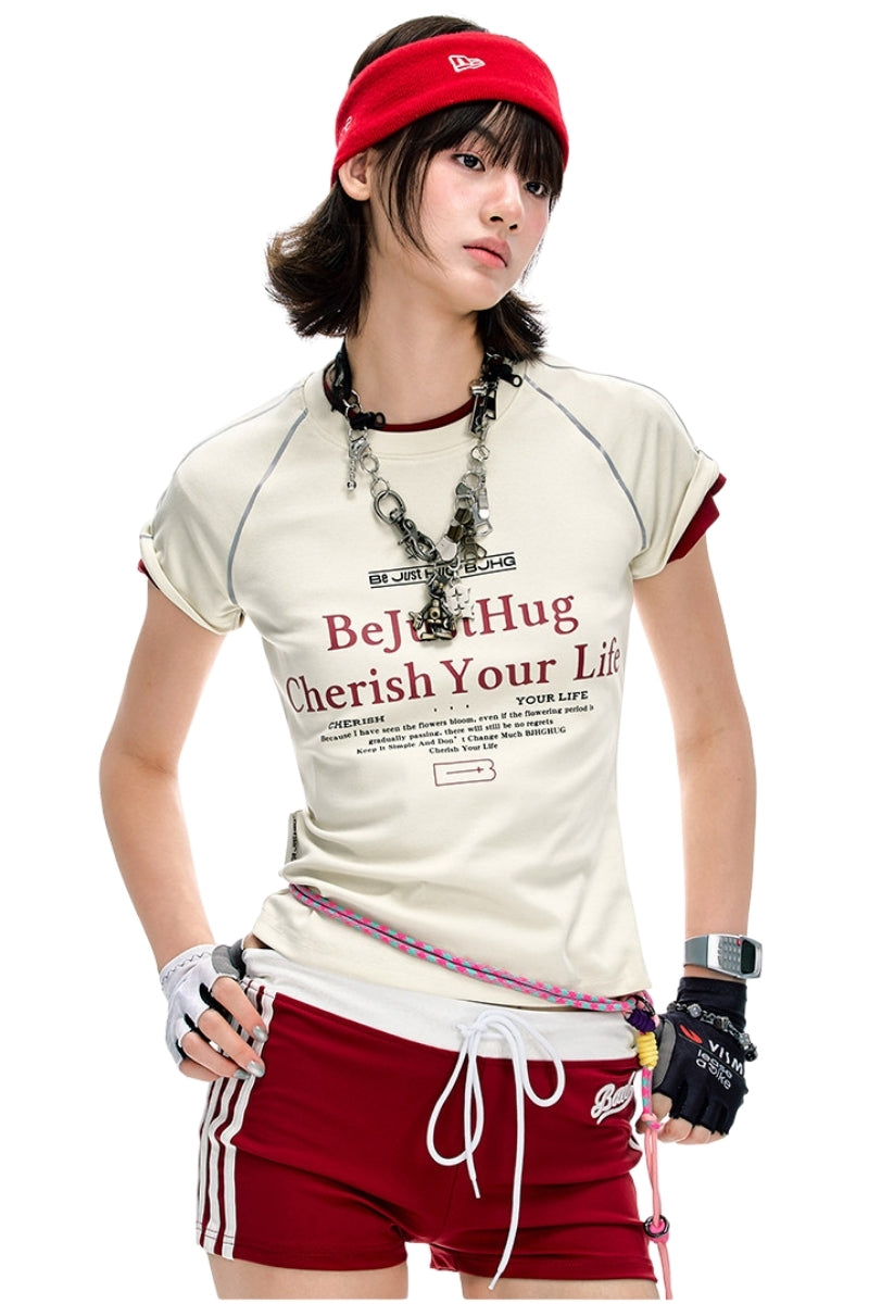 BJHG American Style Fitted Tee Women Summer New Cool‑Touch Streetwear Short Sleeve Top