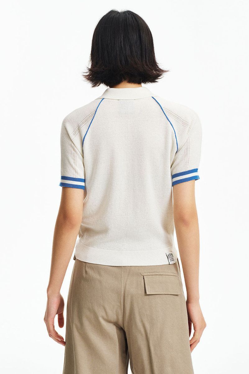 MEDM Embroidered Small LOGO Color-Block Embedded Striped Short-Sleeve POLO