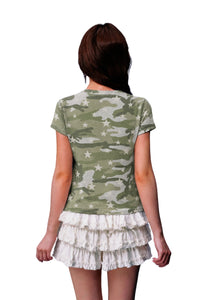 MEDM Slogan Print Camo Star All Over Print Streetwear Short Sleeve Tee