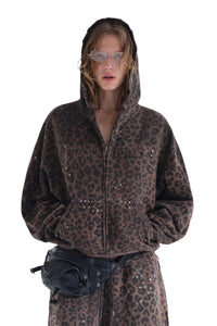 MASONPRINCE | Gothic Leopard Print Stud & Patchwork Embroidery Hooded Jacket