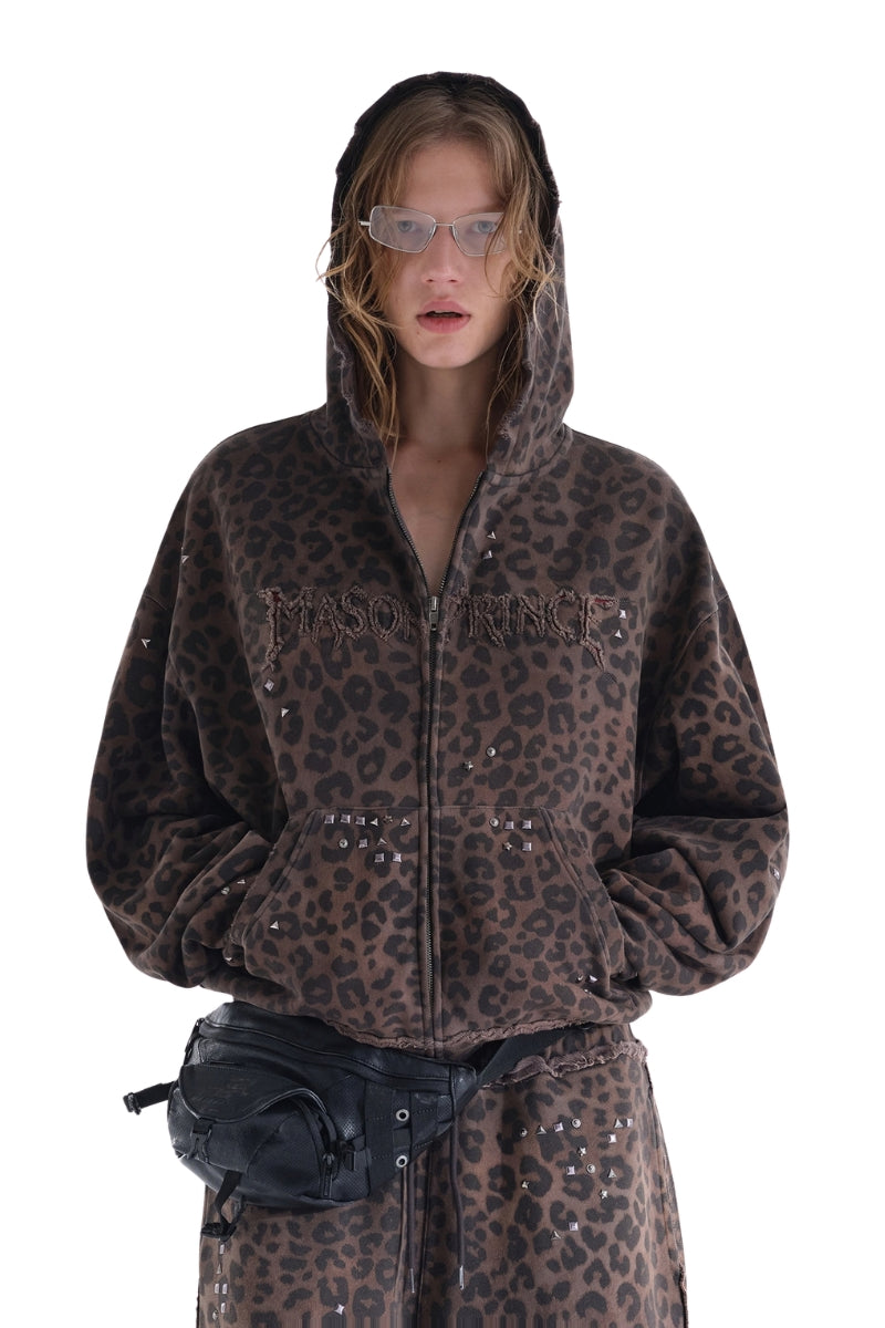 MASONPRINCE | Gothic Leopard Print Stud & Patchwork Embroidery Hooded Jacket