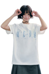 MEDM × YUY Jade Blue Floral Back Graphic Crew Neck Tee