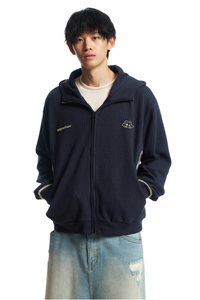 Dangerouspeople | Waffle Knit Contrast Stitch Zip Hoodie