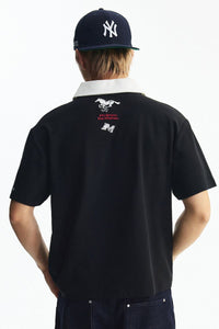 MEDM Wild Horse Embroidery Contrast Panel Loose Short Sleeve Polo Shirt