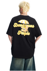 DangerousPeople｜Sunset Beach Small‑D Print Drop‑Shoulder Couple T‑Shirt