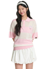 Dangerouspeople DSP Hollow‑Out Embroidery Spliced Stripe Loose Polo Tee