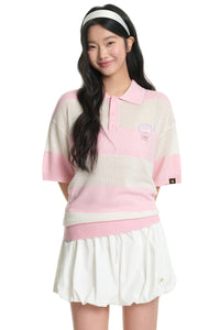 Dangerouspeople DSP Hollow‑Out Embroidery Spliced Stripe Loose Polo Tee