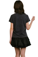 MEDM Cropped V-Neck Star Swirl Patch Embroidery Slim Top