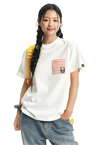 DangerousPeople DSP Color‑Block Imitation‑Embroidery Print Cotton Tee