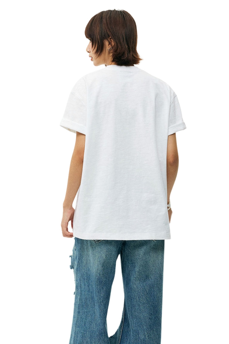 MEDM Camo Print Patch Embroidery Slub Cotton Crew Neck Tee