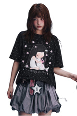 MEDM × Iria Mailbox Co-branded Cat Star Print Slim Fit Tee