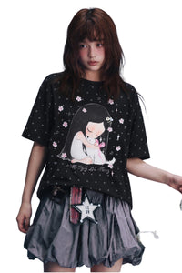 MEDM × Iria Mailbox Co-branded Cat Star Print Slim Fit Tee