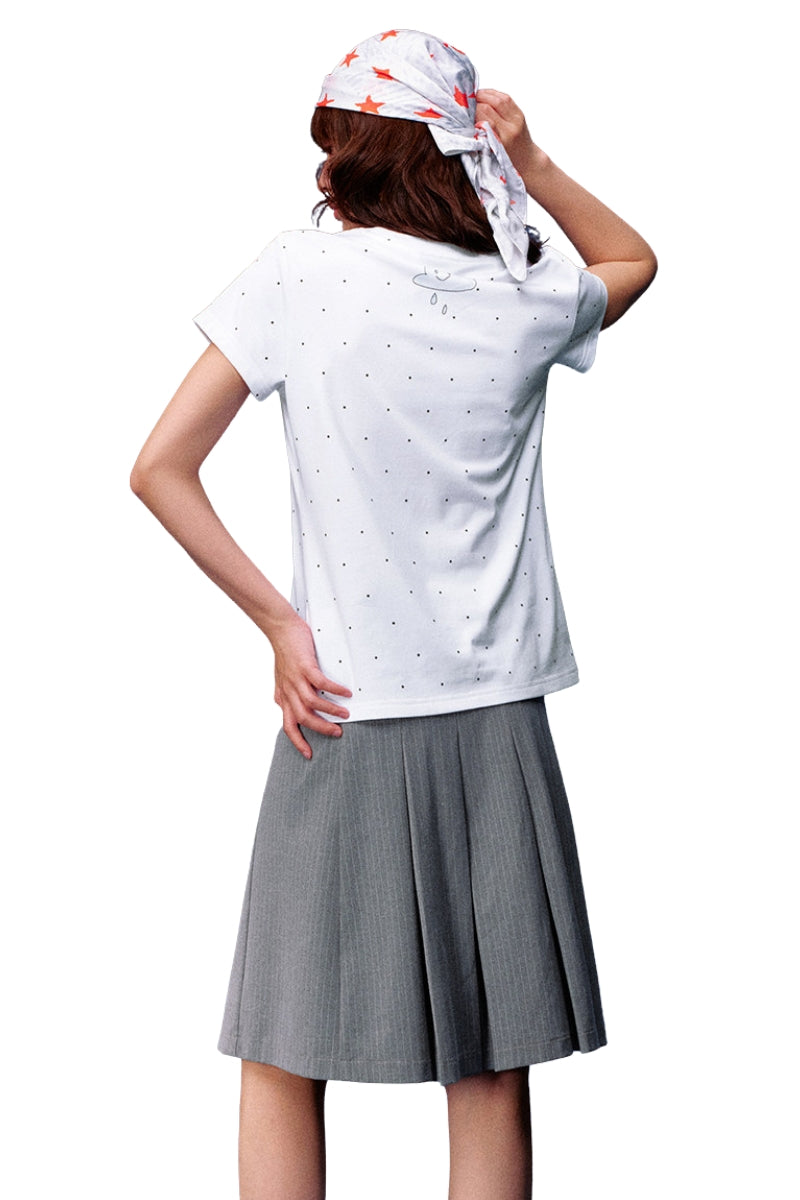 MEDM White Wreath Angel Print Polka Dot Loose Women Tee