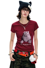 BJHG American Print True‑Shoulder Fitted Tee Women Summer Cool Quick‑Dry Streetwear Top