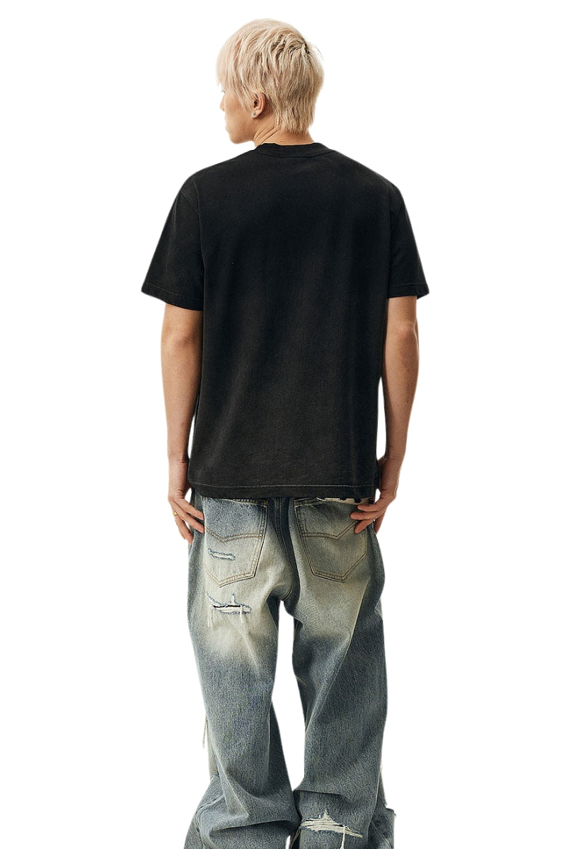 MEDM Casual Loose Fit Appliqué Logo Crew Neck Unisex Tee