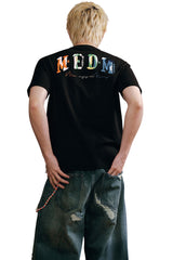 MEDM Knit Embroidery Logo Unisex Loose Street Tee