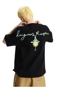 DangerousPeople DSP｜Paper‑Bag‑Head Glow‑in‑Dark Print Cotton Oversized T‑Shirt