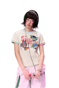 BJHG X Powerpuff Girls Women Fitted Short‑Sleeve T‑Shirt Summer Streetwear Top