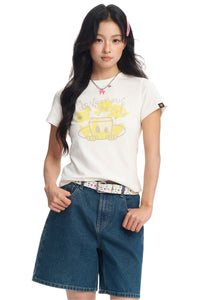 DangerousPeople DSP Glitter Mini‑D Print Tee Slim Fit Sweet‑Cool Women T‑Shirt