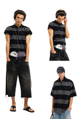MASONPRINCE Premium 100% Cotton Black‑Grey Stripe Reissue Polo