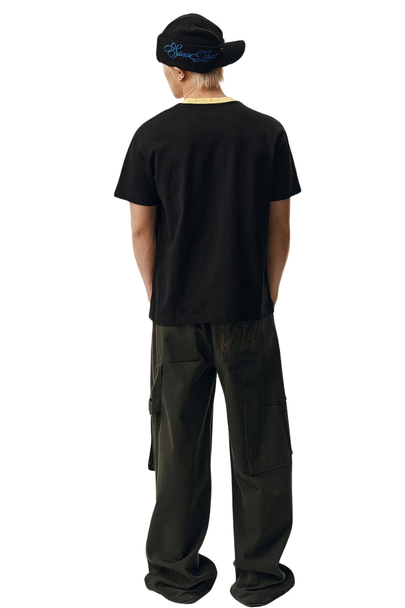 MEDM Color Block Embroidered Casual T-Shirt