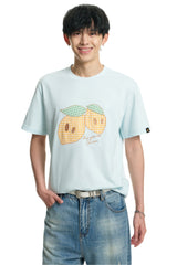 Dangerouspeople DSP Asymmetrical Eye Plaid Patch Fruit Print Casual Tee