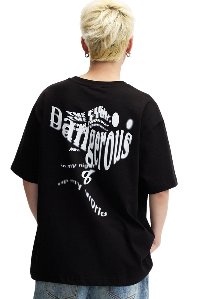 Dangerouspeople DSP Motion Blur Letter Print T‑Shirt Sporty Oversized Loose Streetwear Unisex Tee