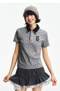MEDM Fake Two-Piece Polka Dot Short-Sleeve POLO