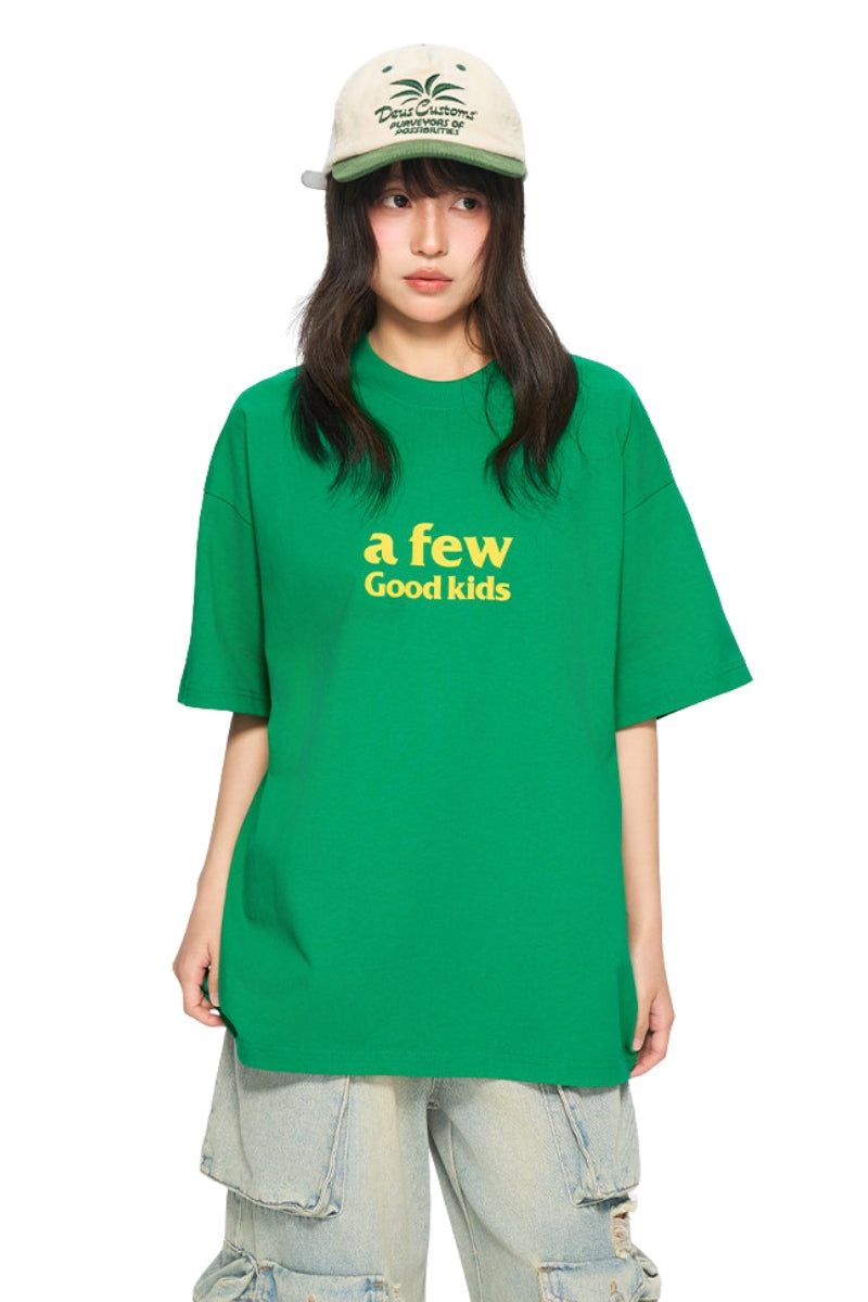AFGK Basic Double Row Logo Color Block Tee Unisex American Casual T-shirt