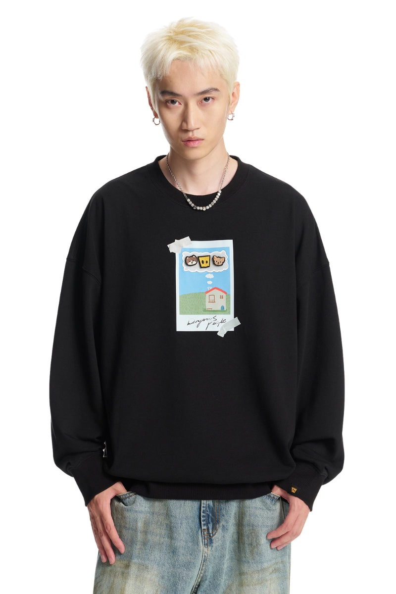 Dangerouspeople｜Velcro Patch Print Couple Drop Shoulder Sweatshirt