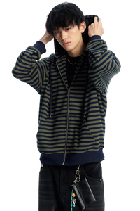 Dangerouspeople | Striped Paper Bag Man Drop Shoulder Zip Hoodie