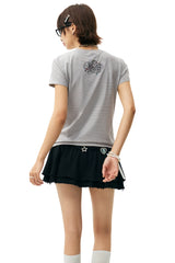 MEDM Rhinestone Cursive Slim Crew Neck Women T-Shirt