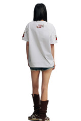 MEDM Leather Leopard Patch Big Logo Oversized Couple Tee