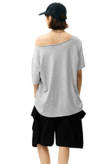 MEDM Slant Shoulder Graffiti Print Casual Women T-shirt