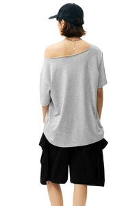 MEDM Slant Shoulder Graffiti Print Casual Women T-shirt