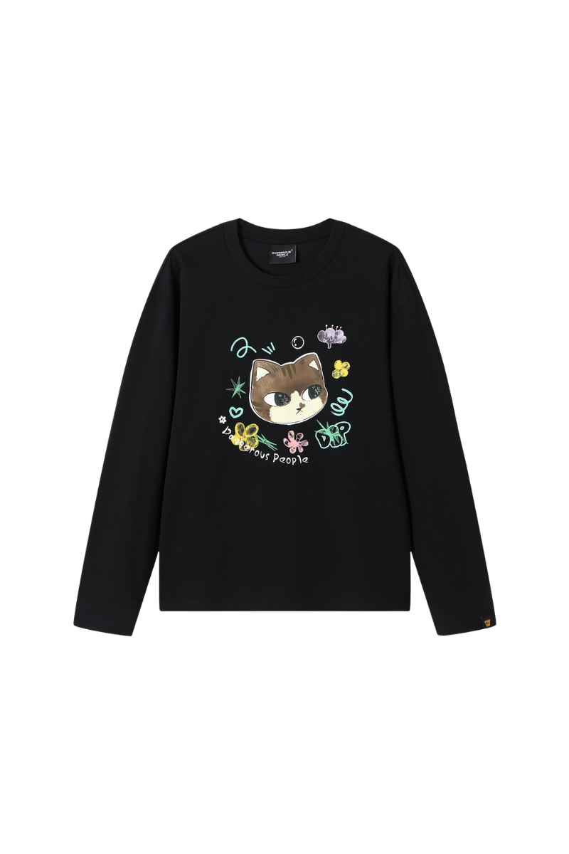 Dangerouspeople | Cat Floral Print Drop Shoulder Tee