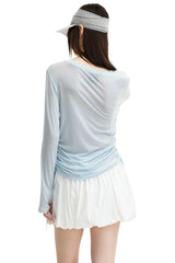 DangerousPeople DSP｜Stretchy Side Waist Drawstring Cover‑Up Color‑Block Lightweight Breathable Women's T‑Shirt