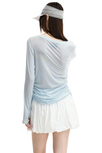 DangerousPeople DSP｜Stretchy Side Waist Drawstring Cover‑Up Color‑Block Lightweight Breathable Women's T‑Shirt
