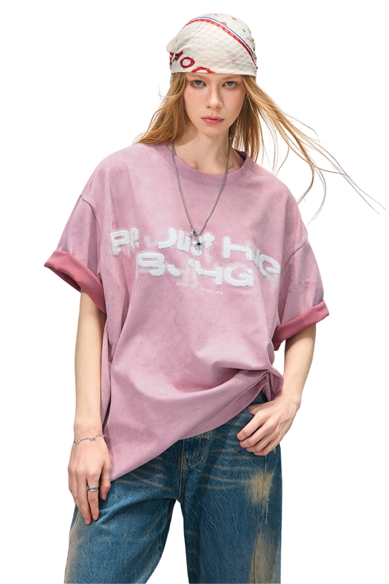 BJHG Unisex Ghost‑Like Print Microsuede Couple Tee
